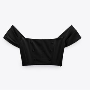 Zara XS Black Satin Effect Buttoned Top